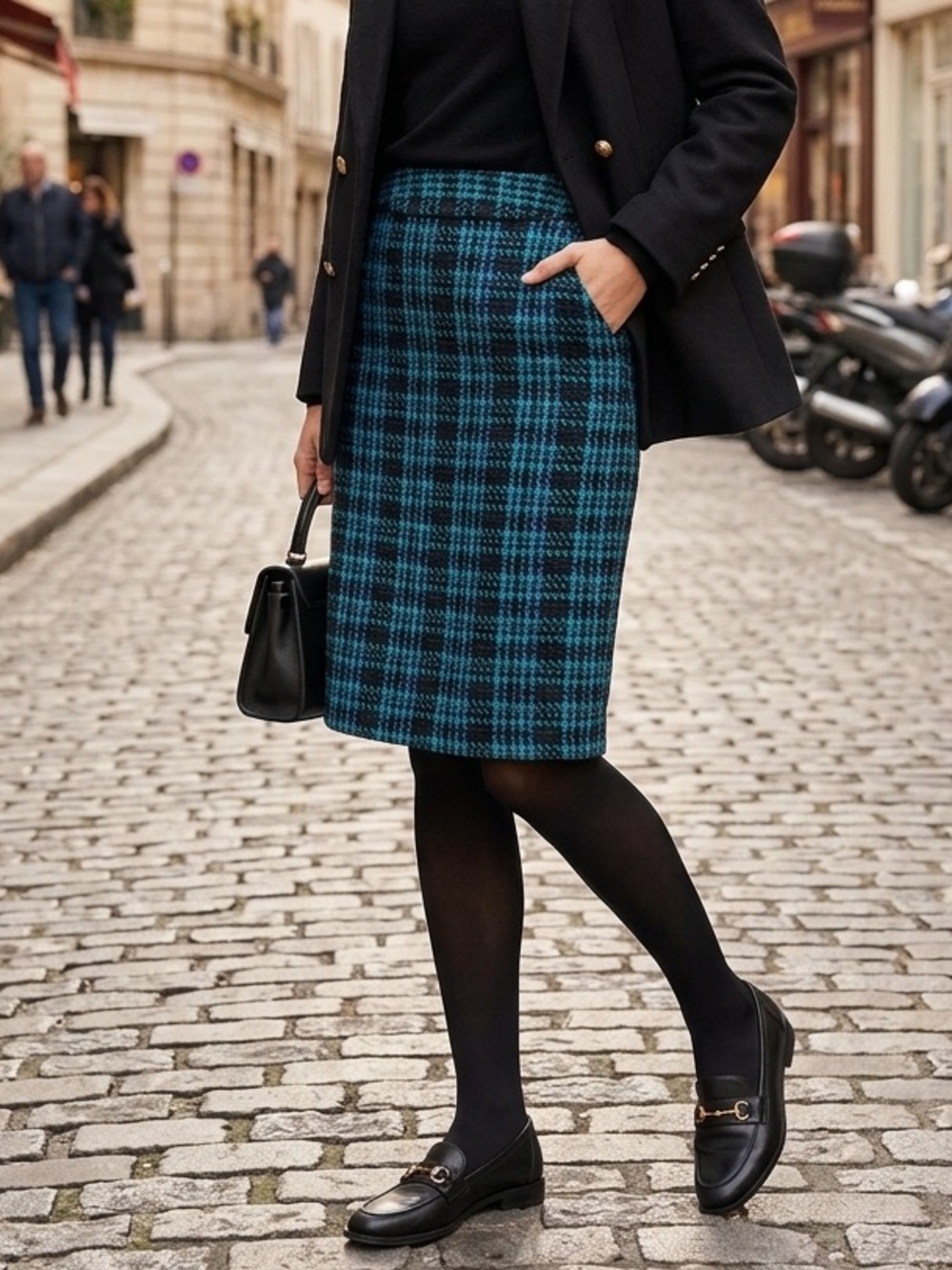 Take 50% OFF- Notations Teal and Black Plaid Pencil Skirt - Women, Size-6